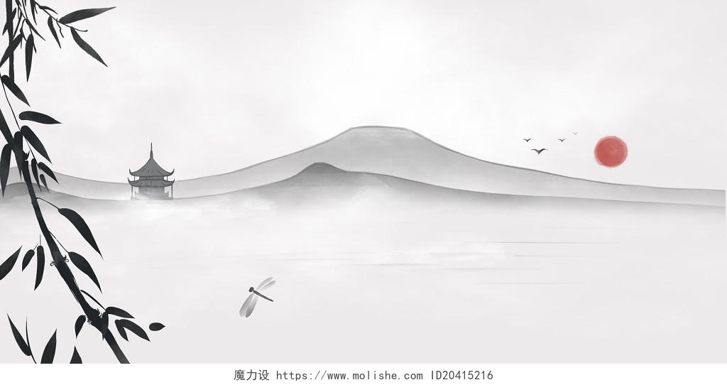 中国风水墨山水插画背景素材